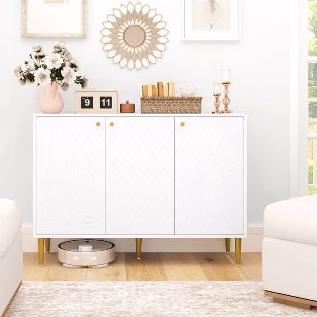 STILVORA Modern White and Gold TV Unit with Storage, Width: 107 cm – 1