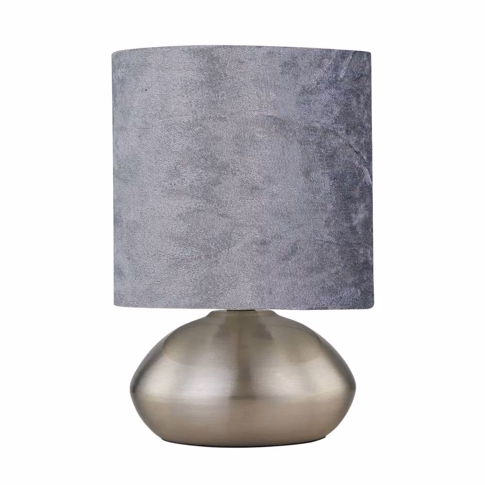 First Choice Lighting Jenson Set of 2 Brushed Chrome Touch Table Lamps with Grey Fabric Shades – 2