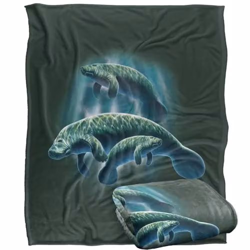JQ Licensing Manatees Silky Touch Super Soft Fleece Throw Blanket, White, W/D/H: 152 x 127 cm – 1