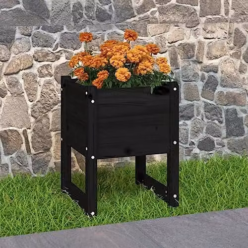 vidaXL Black Solid Wood Pine Planter Tub, H 52.5 x W 40 x D 40 cm