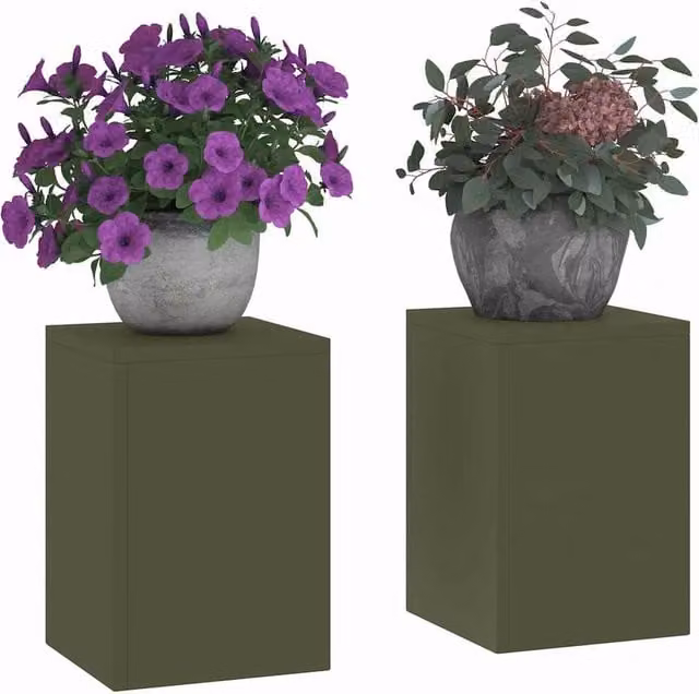 Berkfield Home Outdoor Plant Stand Pillar Set of 2, Olive Green Steel, W/D/H: 24 x 24 x 35 cm – 1