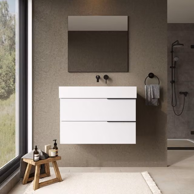 Banyetti Celtic 800mm Wall Hung Bathroom Vanity Unit with Veneto No Tap Hole Basin in Gloss White