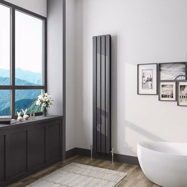 AicaBathroom Vertical Flat Panel Steel Radiator in Anthracite Grey, H 160 cm x W 27.2 cm x D 27.2 cm