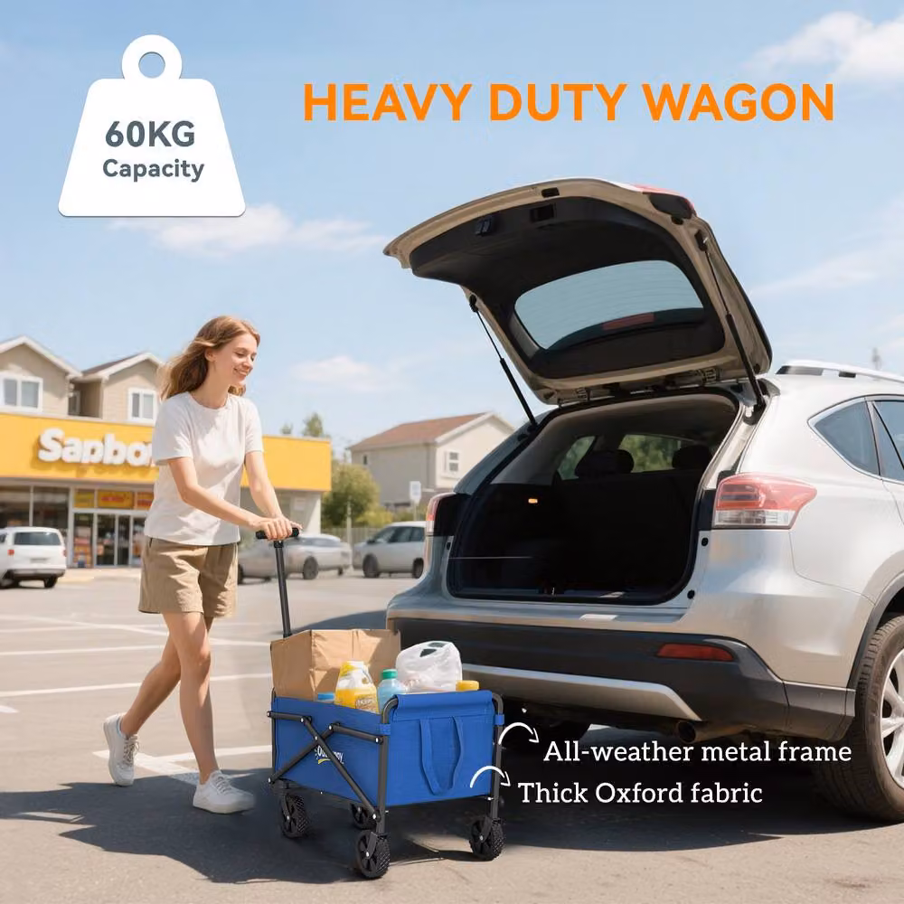 OUTSUNNY 62L Festival Trolley, Blue Heavy Duty Folding Cart with 60kg Capacity – 3