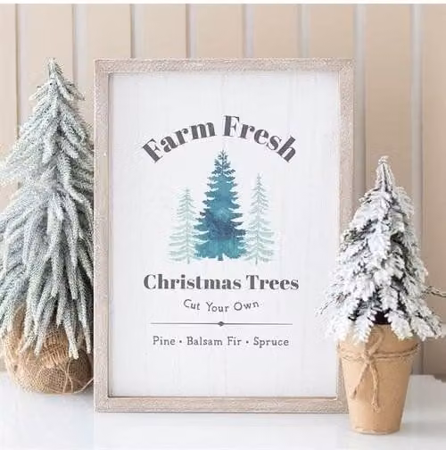 KDMD Farm Fresh Christmas Trees Rustic Framed Wall Art Print in White