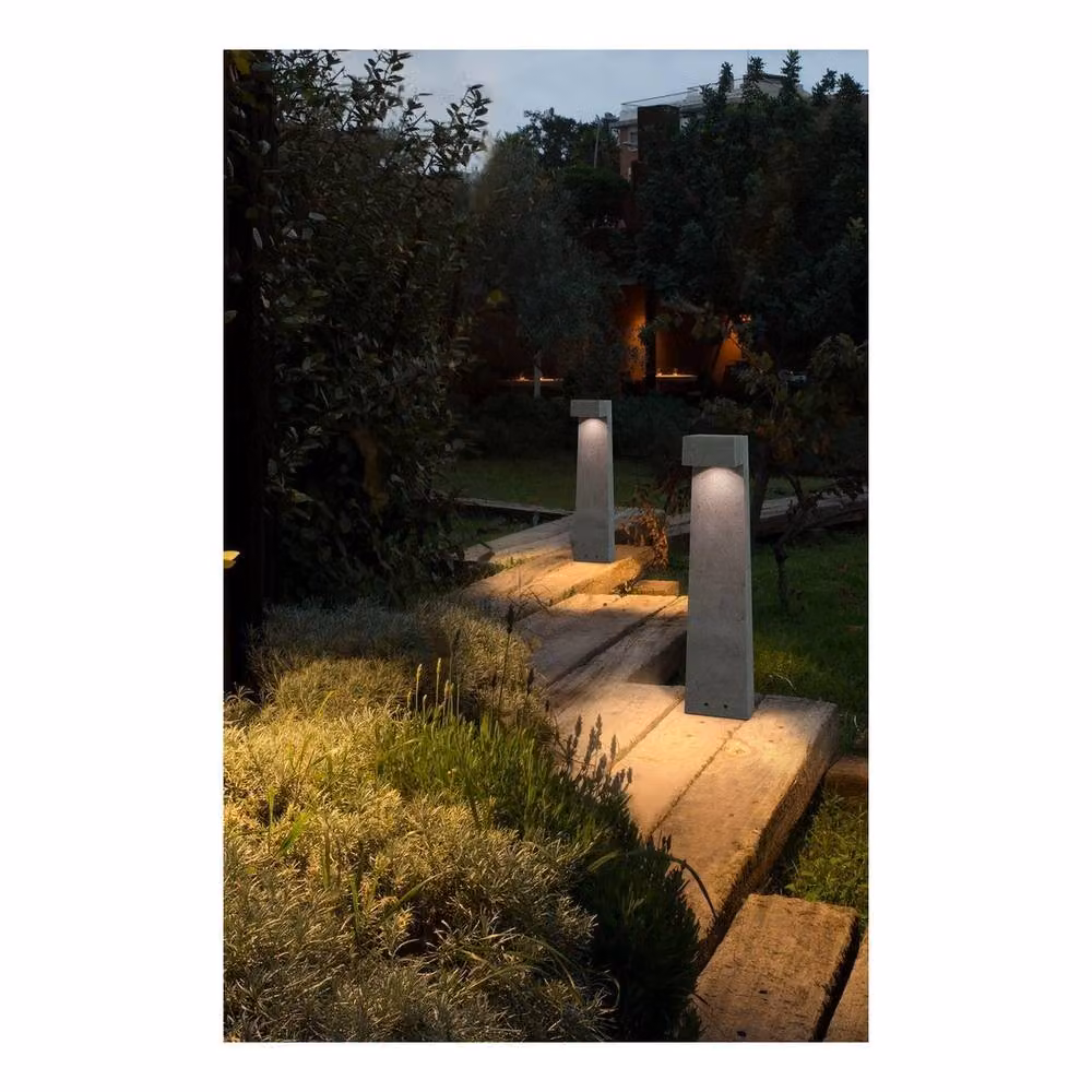 Netlighting Simenti LED Outdoor Bollard Light in Grey Concrete and Glass with Warm White Light – 4