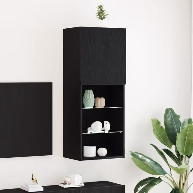 Berkfield Home Modern TV Cabinet with Integrated LED Lights in Black Oak, W/D/H: 5 x 30 x 102 cm