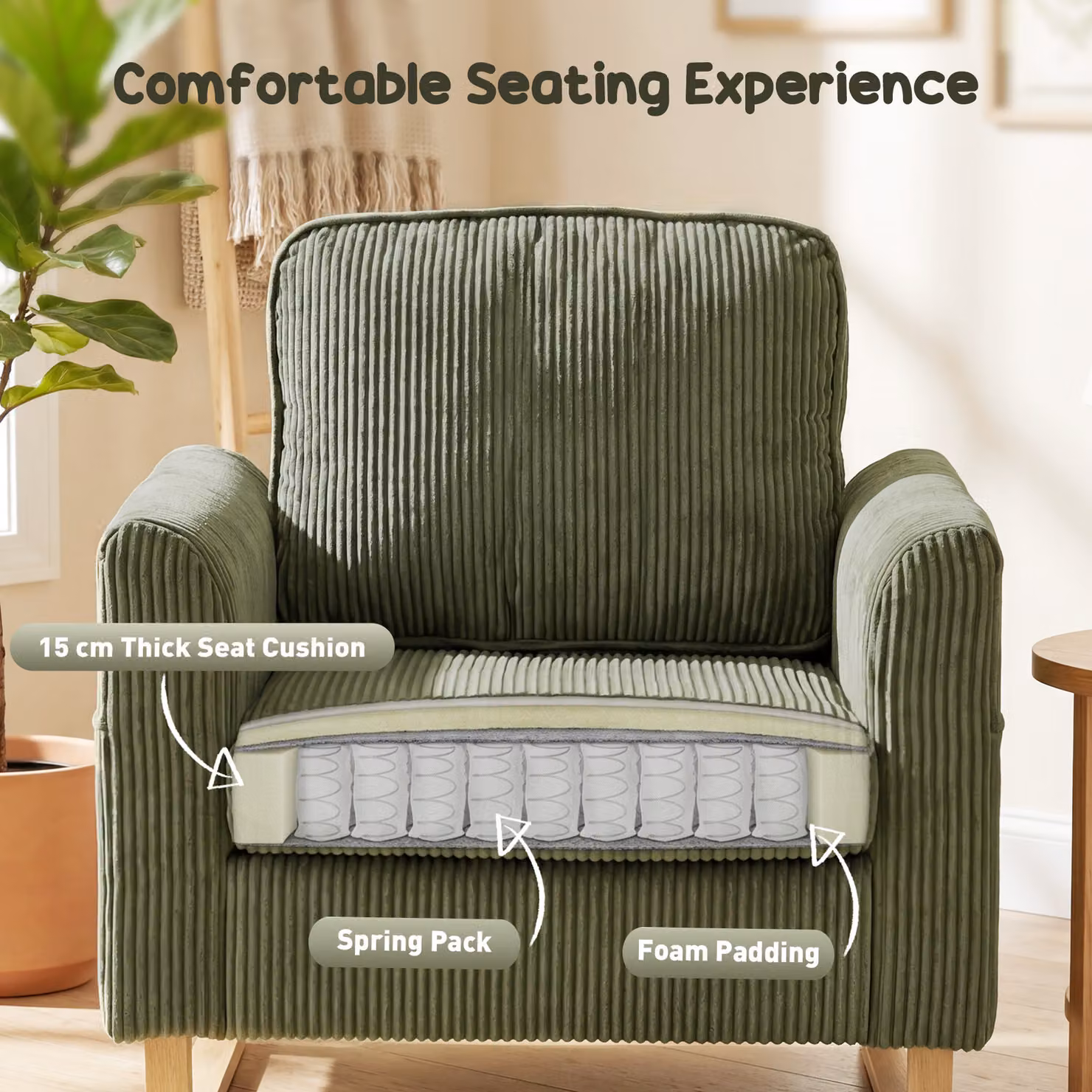 HOMCOM Modern Industrial Accent Chair with Spring Core and Armrests in Dark Green – 3