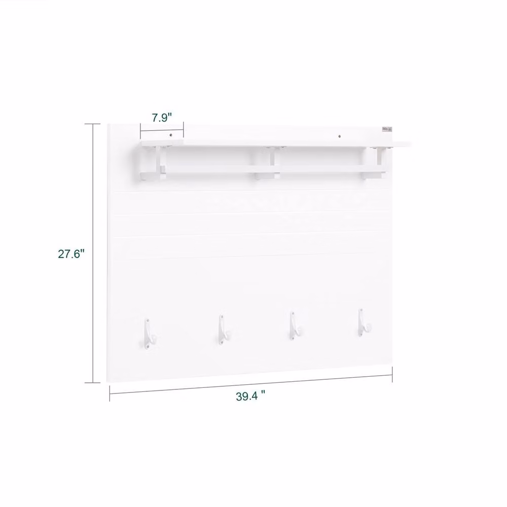 SoBuy Minimalist Wall-Mounted Coat Rack with Shelf and 4 Hooks in Glossy White – 2