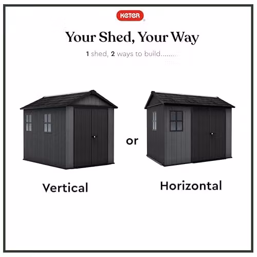 Keter Newton Plus Shed in Anthracite Grey with Wood-Effect Resin, Modular Outdoor Storage with Windows and Side Vent, W/D/H: 287 x 246 x 223 cm – 2