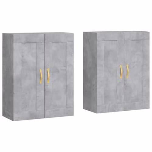 vidaXL Set of 2 Wall Mounted Cabinets in Concrete Grey Matt MDF with Hinged Doors and Internal Shelves W/D/H: 90.0 x 23.2 x 69.5 cm
