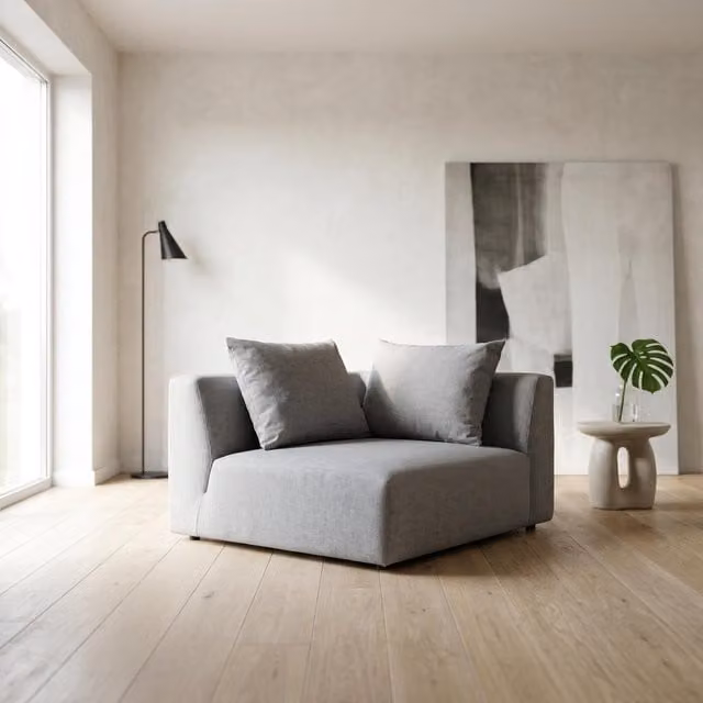 Abakus Direct Tokyo Modular Reversible Corner Sofa in Light Grey Brushed Tweed Fabric with Deep Seat