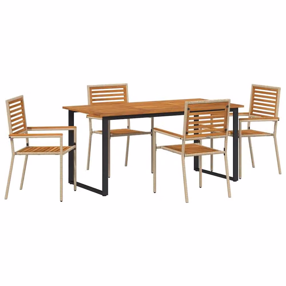 Berkfield Home 5-Piece Garden Dining Set in Beige Solid Acacia Wood – 2