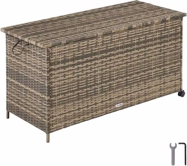 tectake Kuusamo Large Storage Box in Natural Rattan with Aluminium Frame and Casters – 1