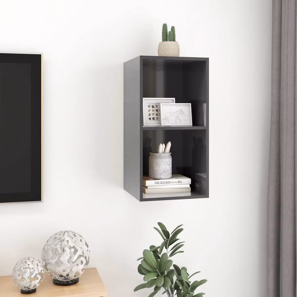 Berkfield Home Practical Wall-mounted TV Cabinet in High Gloss Grey, W/D/H: 37 x 37 x 72 cm – 3