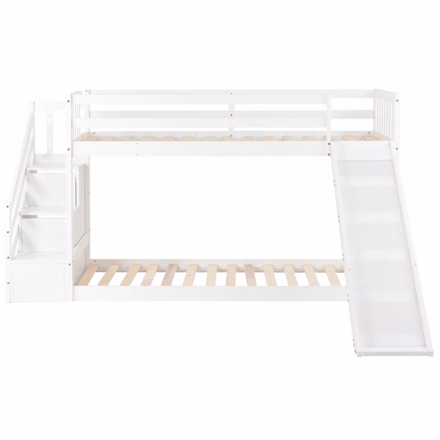 Matteo Double Bunk Bed with Stairs, Slide and 2 Drawers, Solid Pine Wood Frame, White – 2