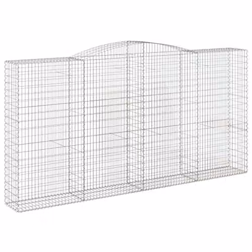 vidaXL Arched Gabion Baskets, 3 Piece Set, Silver Galvanised Steel, W: 400 cm, D: 50 cm, H: 200-220 cm – 1