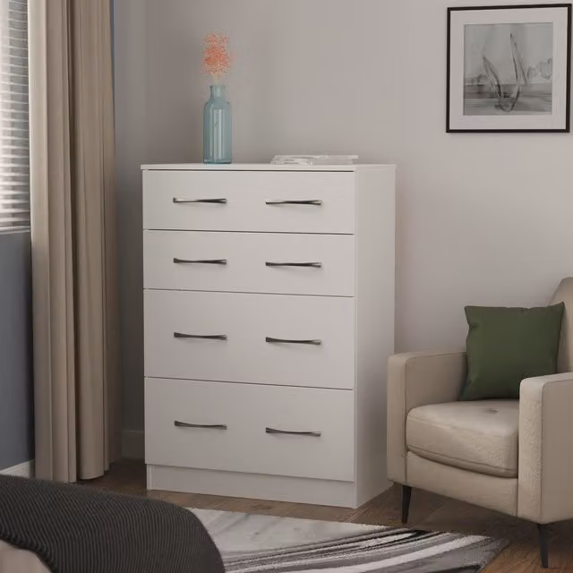 Avon Ready Assembled 4 Drawer Deep Chest in Matt White