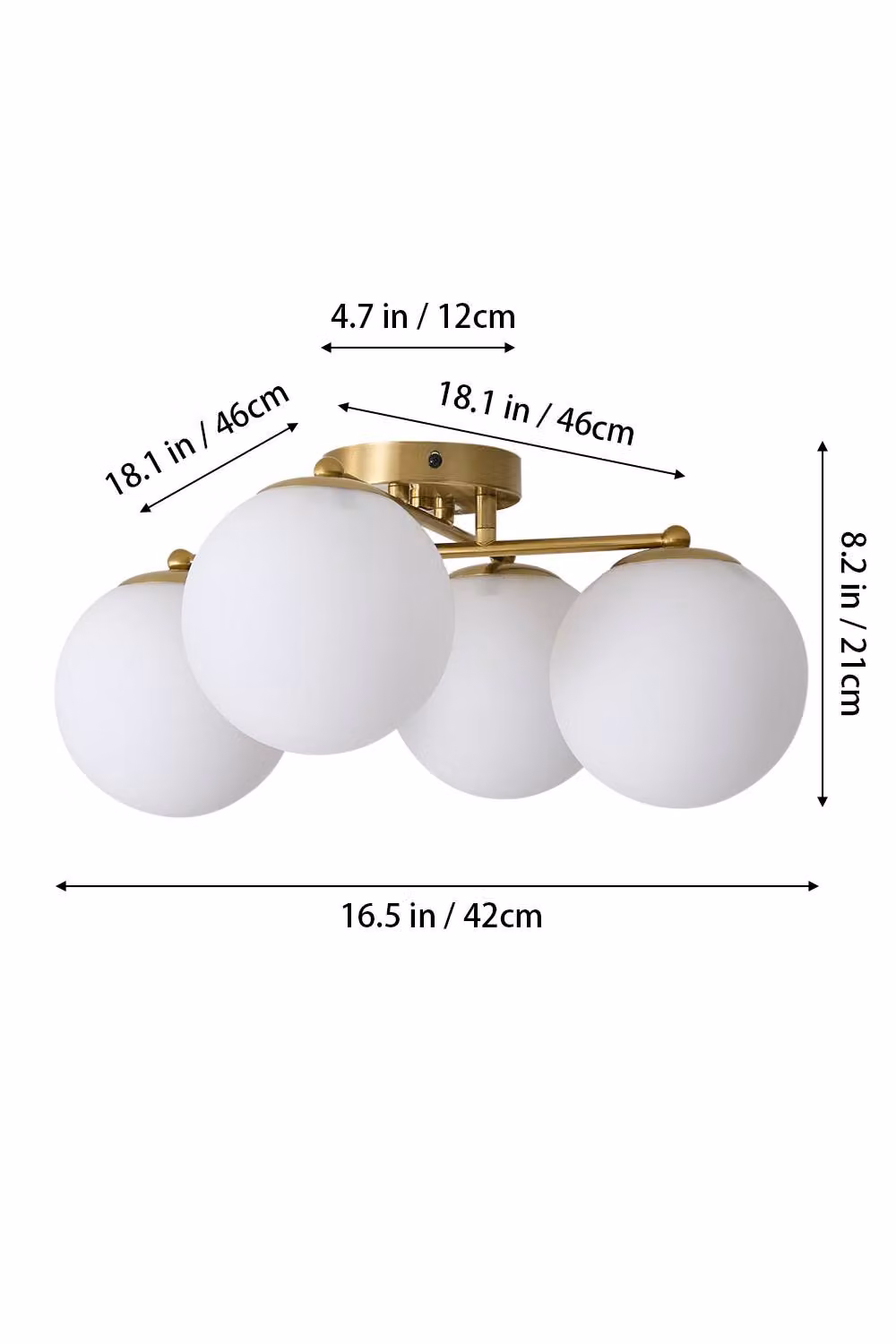 Living and Home Modern 4-Light Round Glass Ceiling Light in White and Gold/Brass – 2