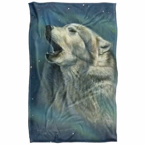 JQ Licensing Howling Wolf Aurora Super Soft Snuggle Blanket, Blue Multicolour, W: 91.44 cm, H: 147 cm – 1
