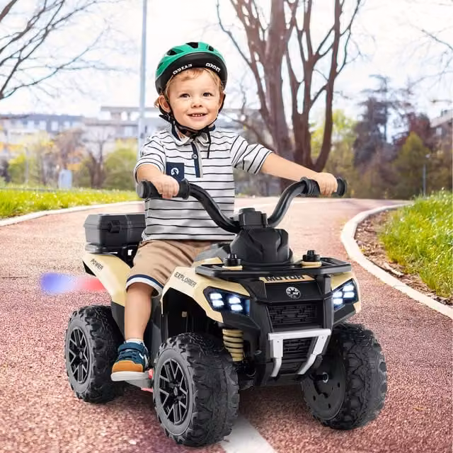 COSTWAY Electric Ride-On Toy Car with Light, Sound and Spray Effects, Brown
