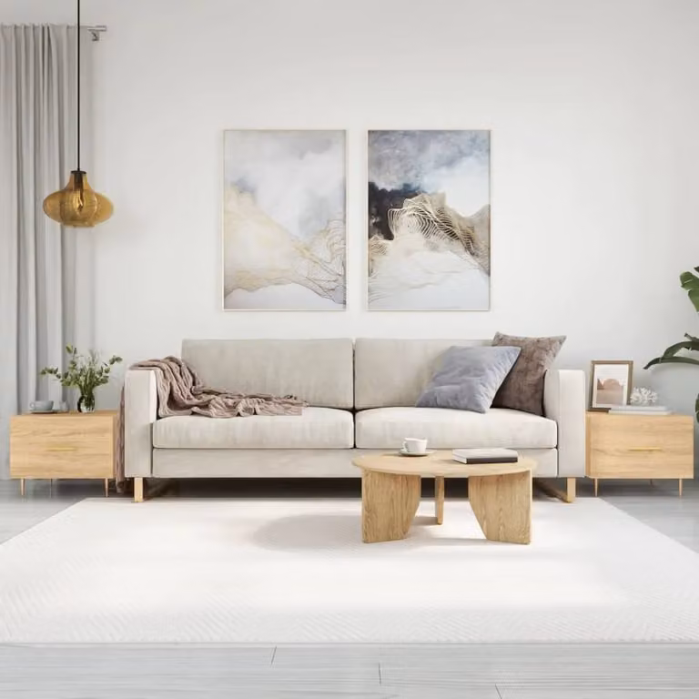 Berkfield Home Set of 2 Decorative Coffee Tables in Sonoma Oak and Light Tan, W/D/H: 50 x 50 x 40 cm