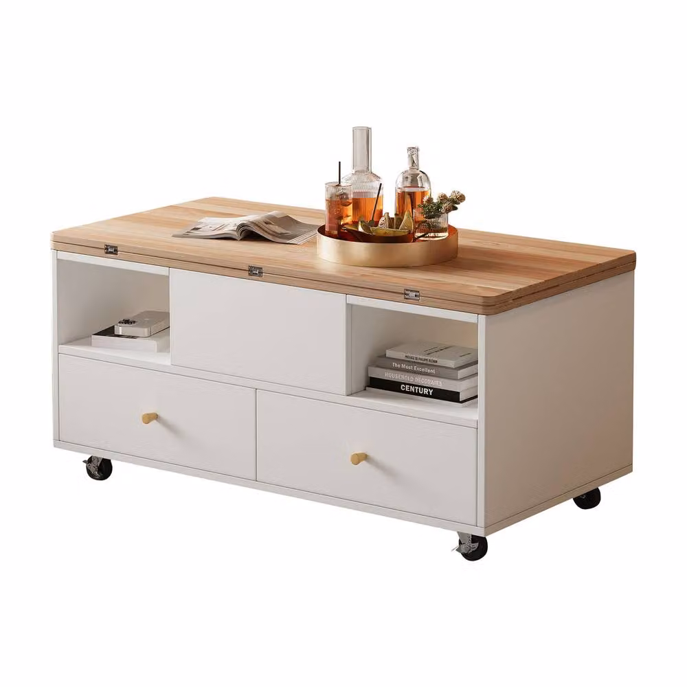 Rolipo White Lift Top Coffee Table with 4 Drawers, Wheels and Extendable Top, 2 Pack – 5