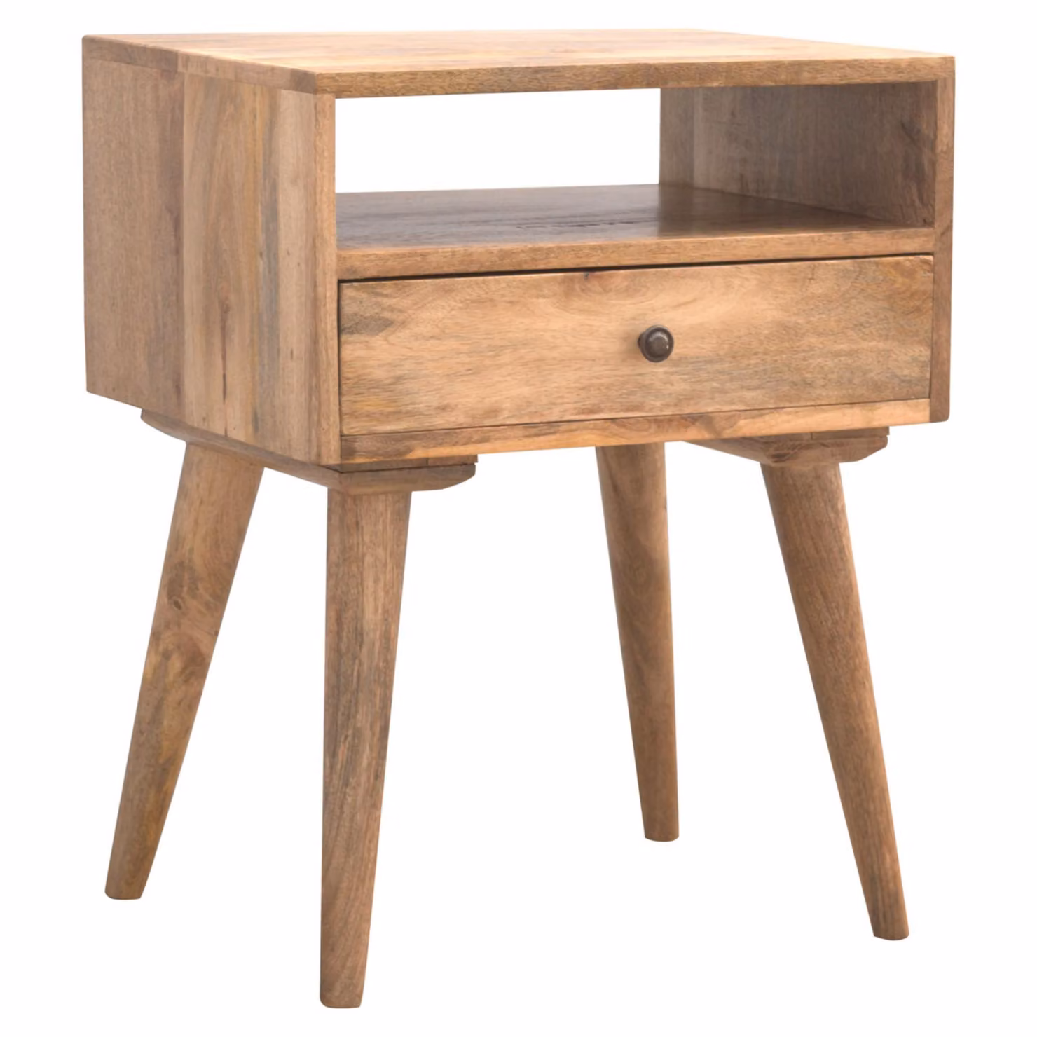 Aosom UK Solid Wood Bedside Table with Drawer and Open Shelf, Brown, W: 35 cm, D: 45 cm, H: 57 cm – 4