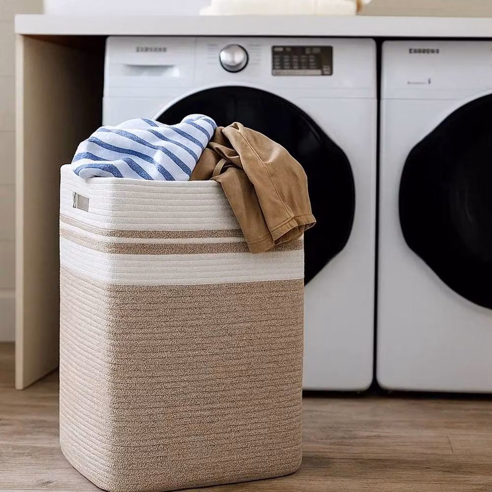 EONLION Large Foldable Cotton Laundry Hamper with Handles, Beige – 3