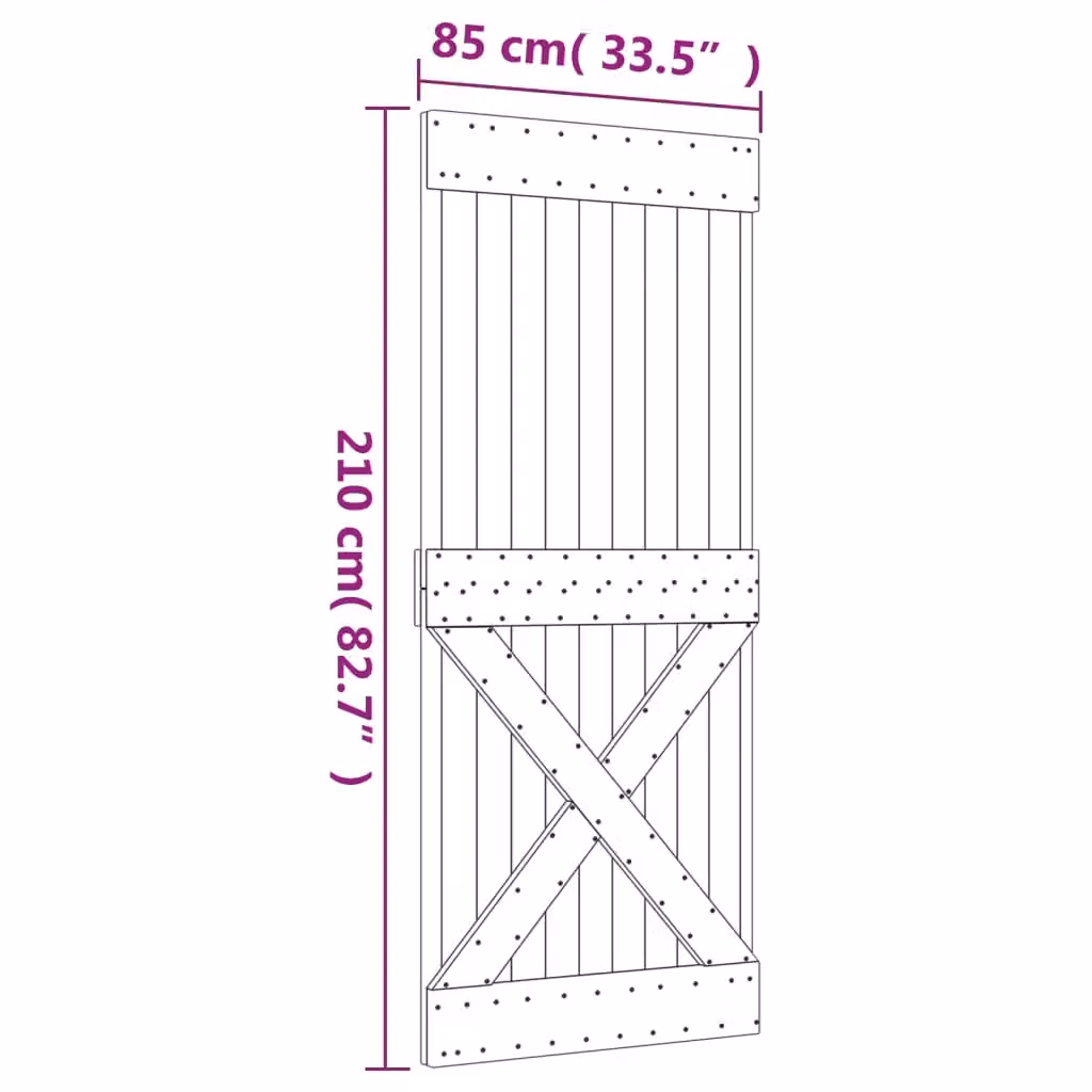 Berkfield Home Modern Sliding Door with Hardware Set, Solid Wood and Steel, Brown, W: 85 cm, H: 210 cm – 2