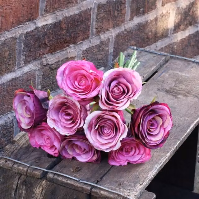 Kingsbury Gifts Artificial Silk Rose Bundle in Pink and Purple