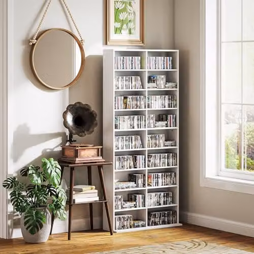 HOMCOM White Media Storage Unit with 18 Compartments and Adjustable Shelves – 5