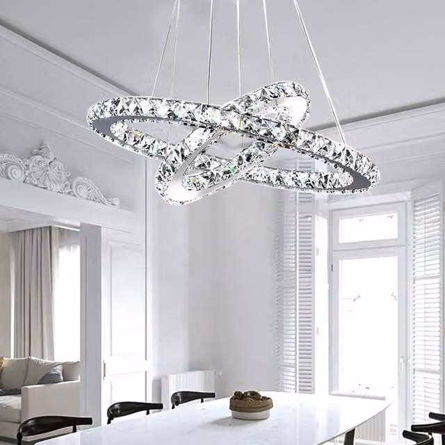 Livingandhome Adjustable Crystal LED Pendant Light in Silver