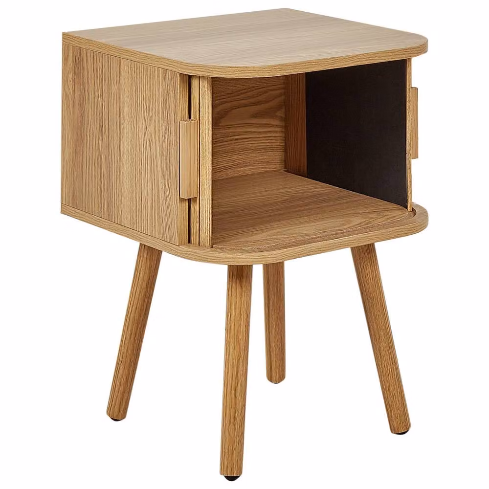Wyld and Coco Nightstand in Light Brown Laminated Wood with Solid Pine Legs and Sliding Door, W: 40 cm, D: 40 cm, H: 54 cm – 4