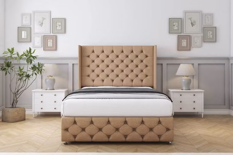 Sloomy Luthor Dumfries Divan Bed Set with Wingback Headboard and Footboard in Brown, W/D/H: 90 x 190 cm