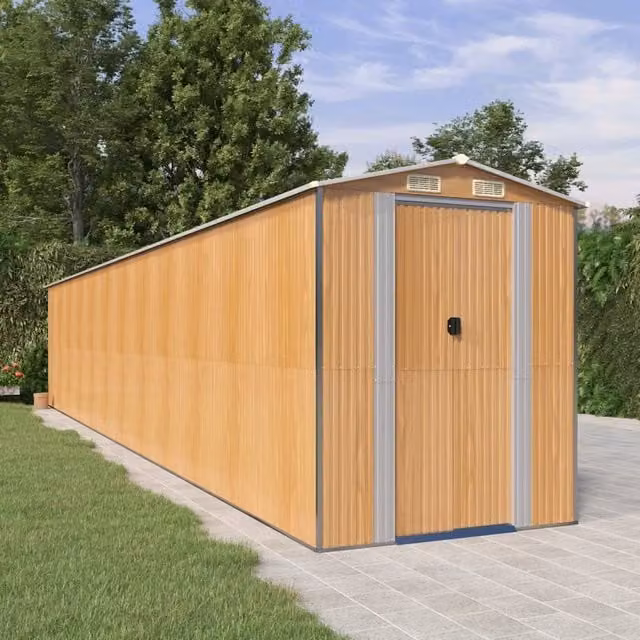 Berkfield Home Galvanised Steel Garden Shed in Light Brown, W/D/H: 192 x 1021 x 223 cm