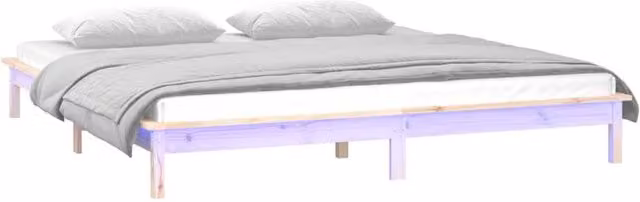 Berkfield Home Solid Wood LED Bed Frame with Under-Bed Lighting, Brown, W: 140 cm, L: 190 cm