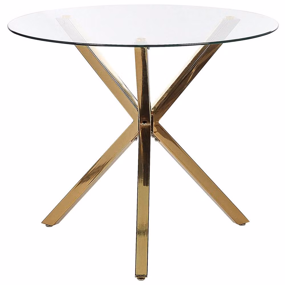 Wyld and Coco Round Glass Dining Table with Gold Legs, Diameter: 90 cm, Height: 76 cm – 2