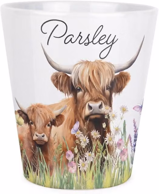 Purely Home Highland Cow and Calf Small Ceramic Plant Pot in Brown and Multicolour