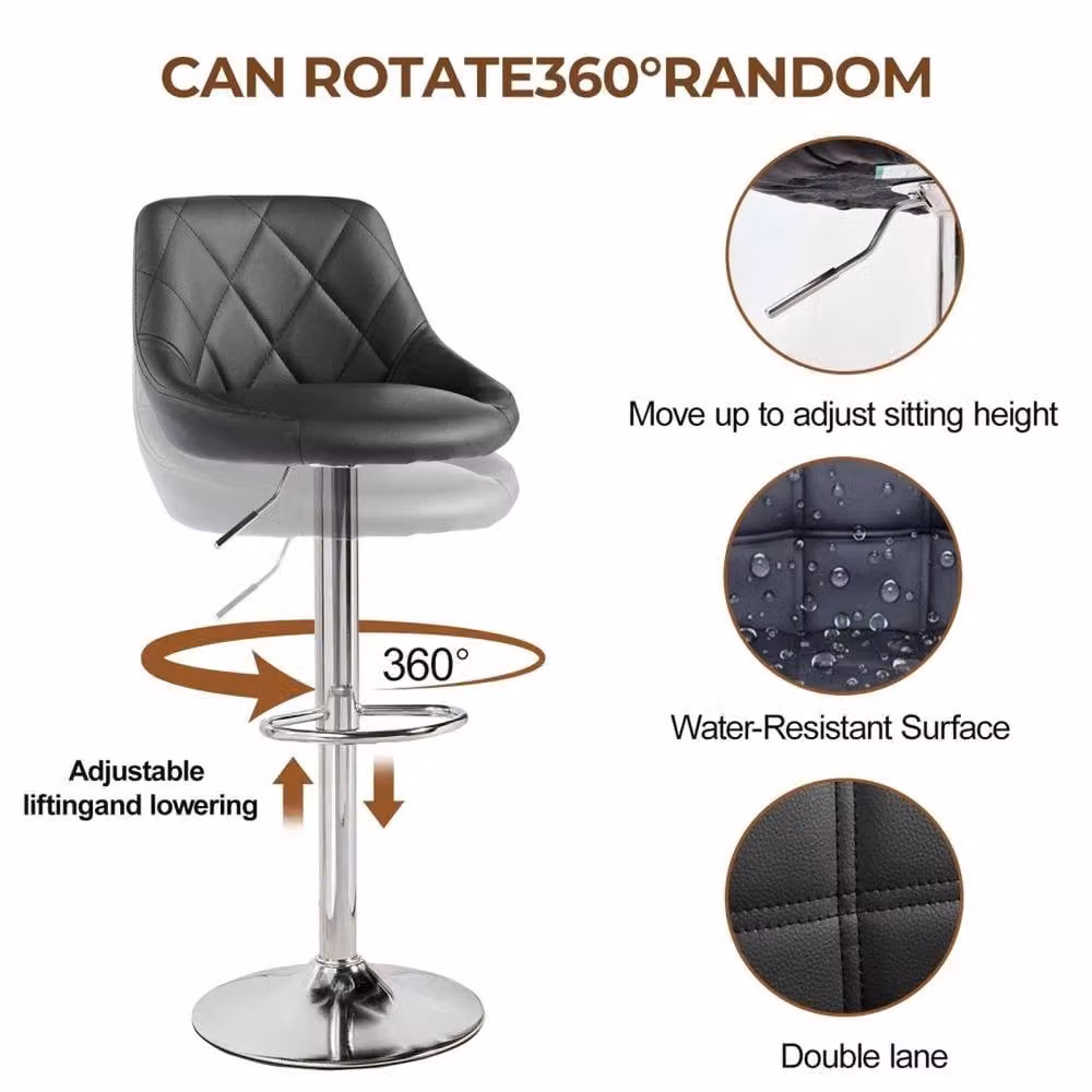 VOGREX Set of 2 Black Mid Back Gas Lift Swivel Bar Stools with Oval Synthetic Leather Seats – 3