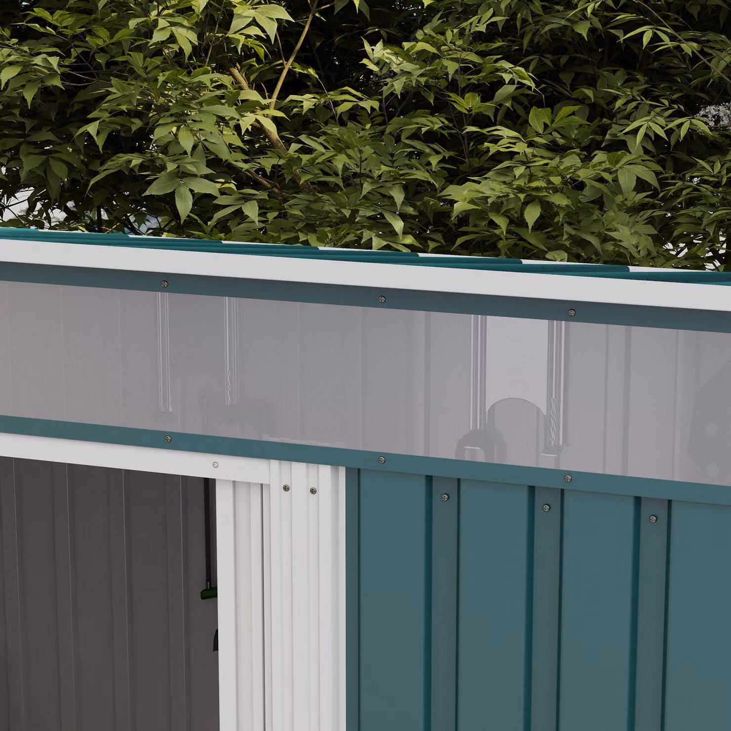 Outsunny Galvanised Metal Garden Storage Shed in Green with Foundation and Lockable Double Sliding Doors – 7