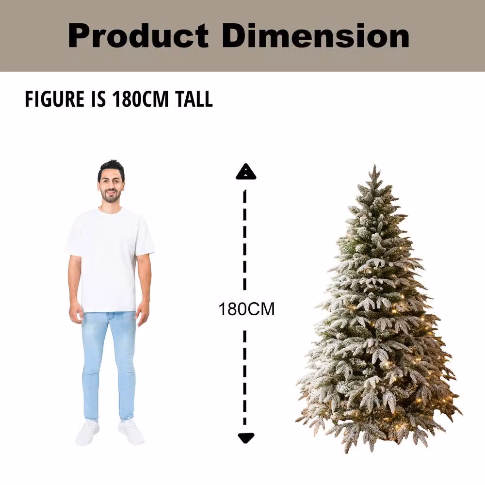 Shatchi 6ft Lapland Fir Pre-Lit Artificial Christmas Tree in Green with Warm White LEDs, W/D/H: 180 x 110 x 110 cm – 4
