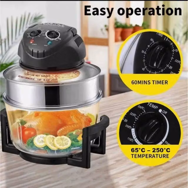 NESTLUNE 12L Halogen Air Fryer Rotary Convection Oven in Black