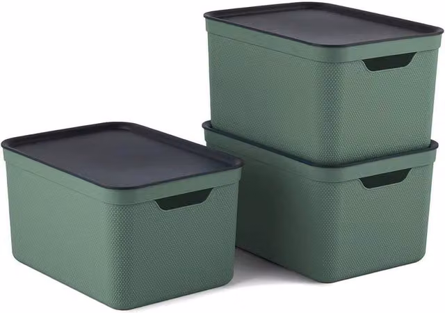 Rotho 3-Set Solid Green Plastic Storage Boxes, 50 cm – 1