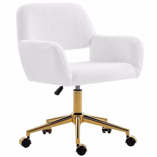 HOMCOM Modern Faux Fur Swivel Task Chair with Armrests and Castors, Beige/White, W/D/H: 60 x 57 x 120 cm