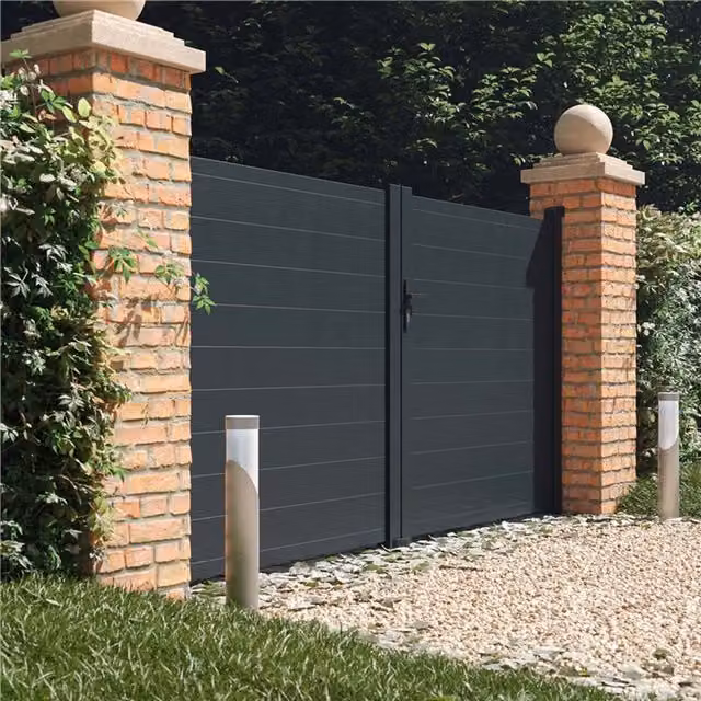BillyOh Valencia Double Swing Driveway Aluminium Gates with Horizontal Solid Infill, Anthracite Grey, Width: 300 cm