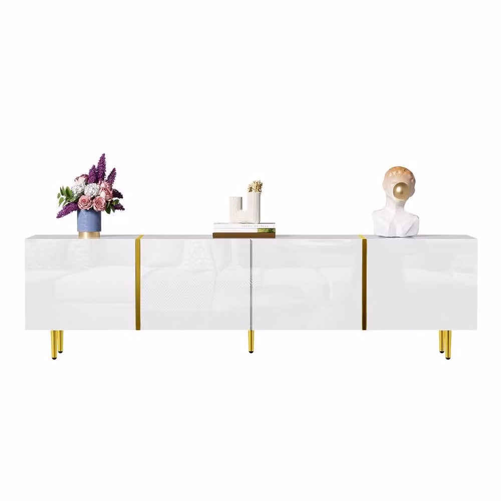 Matteo Modern High-Gloss White TV Cabinet with Gold Accents, W/D/H: 170 x 35 x 46 cm – 3