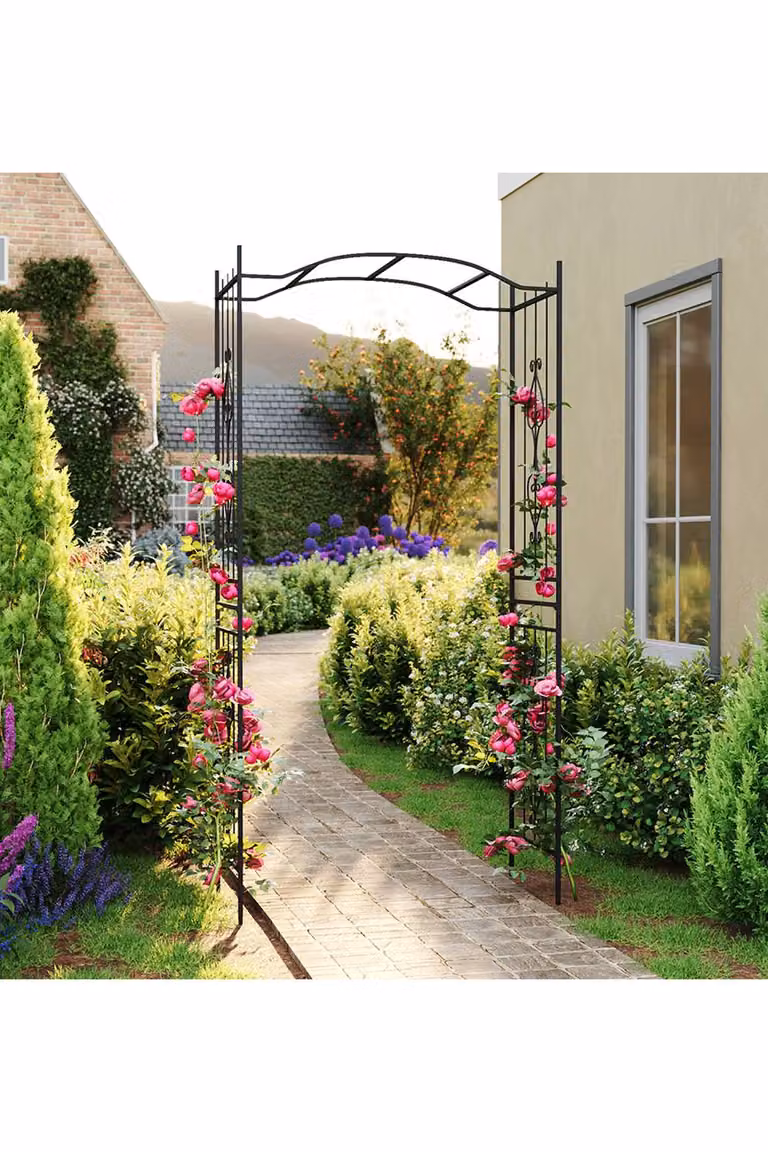 Living and Home Black Metal Garden Arch Climbing Frame, H 230 cm x W 110 cm x D 45 cm