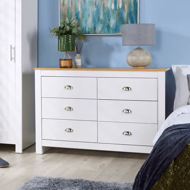 Home Source Camden 6 Drawer Chest Bedroom Storage Unit in White or Grey