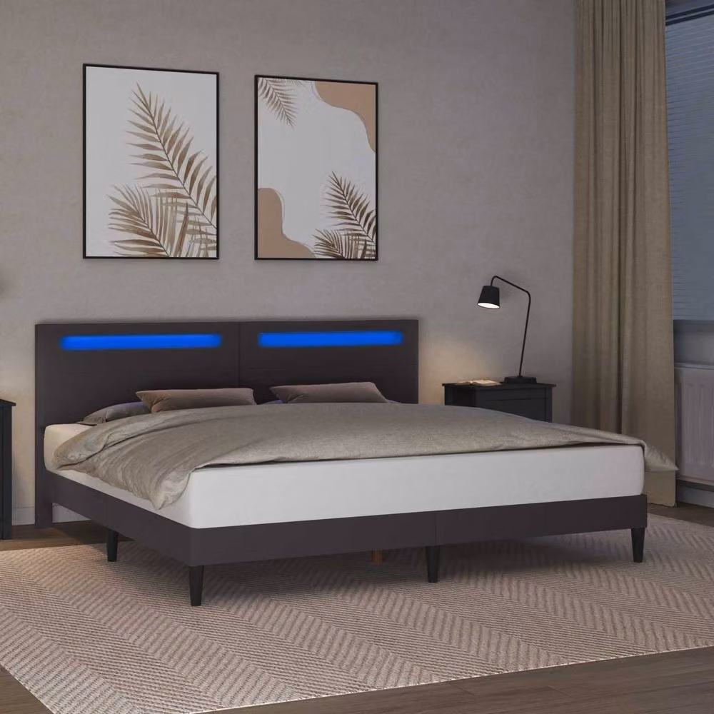 Berkfield Home Grey Faux Leather Bed Frame with LED Under-Bed Lighting and USB Charging Port, W/D/H: 180 x 200 cm – 3